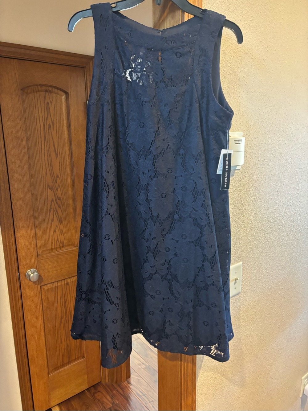 Donna Morgan Navy Floral Lace Sleeveless Swing Dress